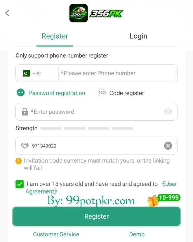 How to login and Register on 356PK Game